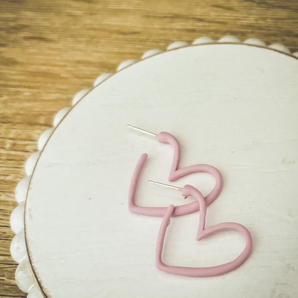 Pink or Red Heart Hoop Earrings