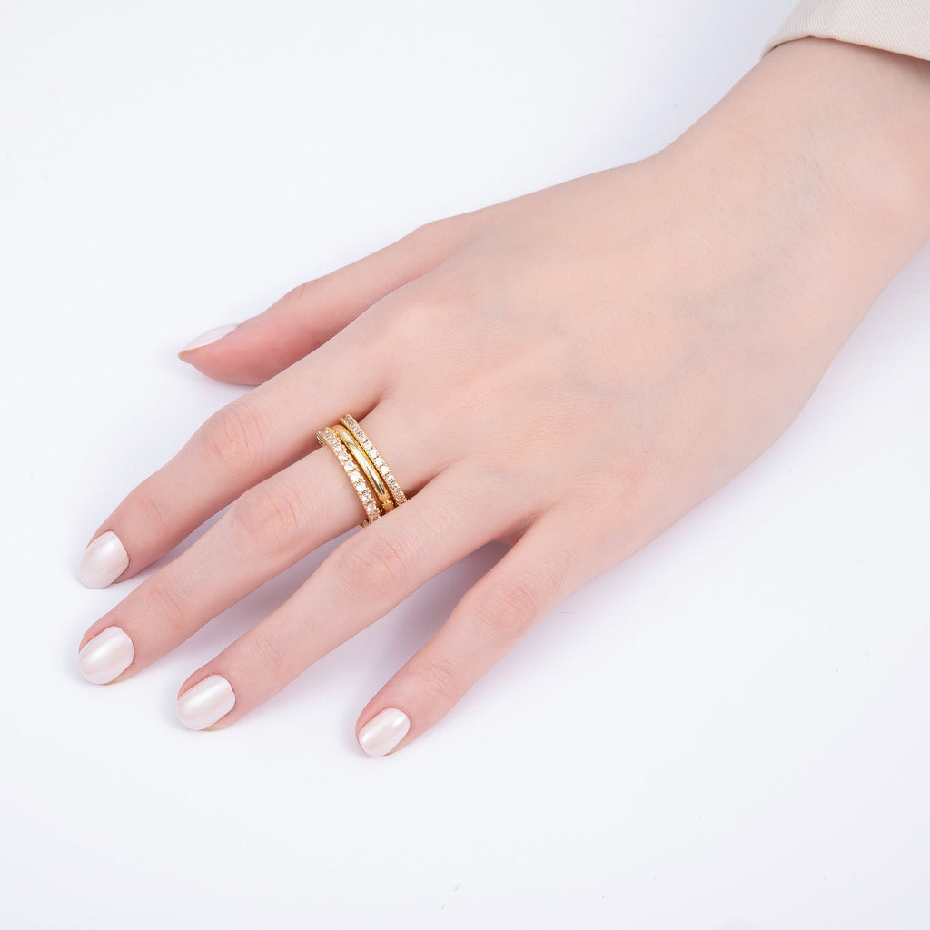 16K Gold Filled Micro Paved CZ Triple Interlock Ring | RINGS-00061