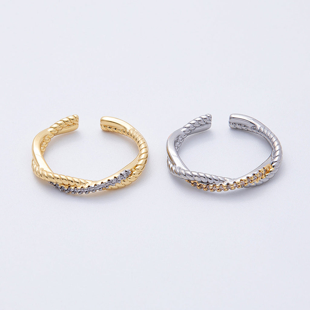 16K Gold Filled Twisted Micro Paved CZ Mixed Metal Ring in Gold & SIlver | Rings-00003 Rings-00004