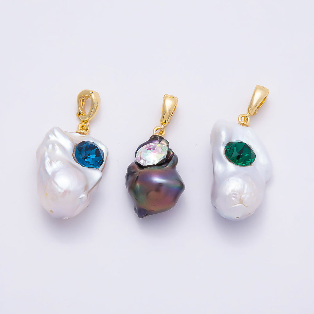 18K Gold Filled 25mm CZ Baroque Freshwater Pearl Pendant | Charms-00938 - Charms-00940