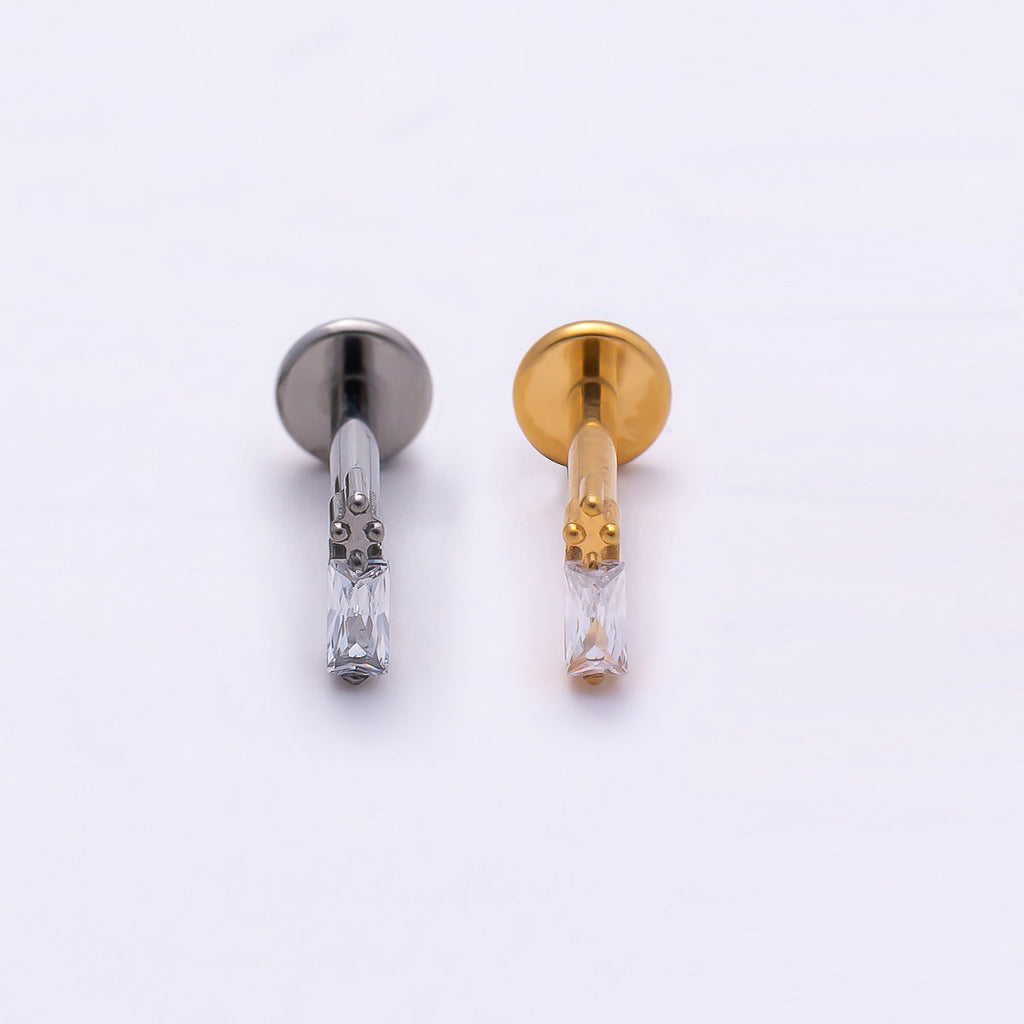 Titanium 5mm Baguette CZ Single Cartilage Piercing Flat Back Stud in Gold & Silver | BJ-00021 BJ-00022