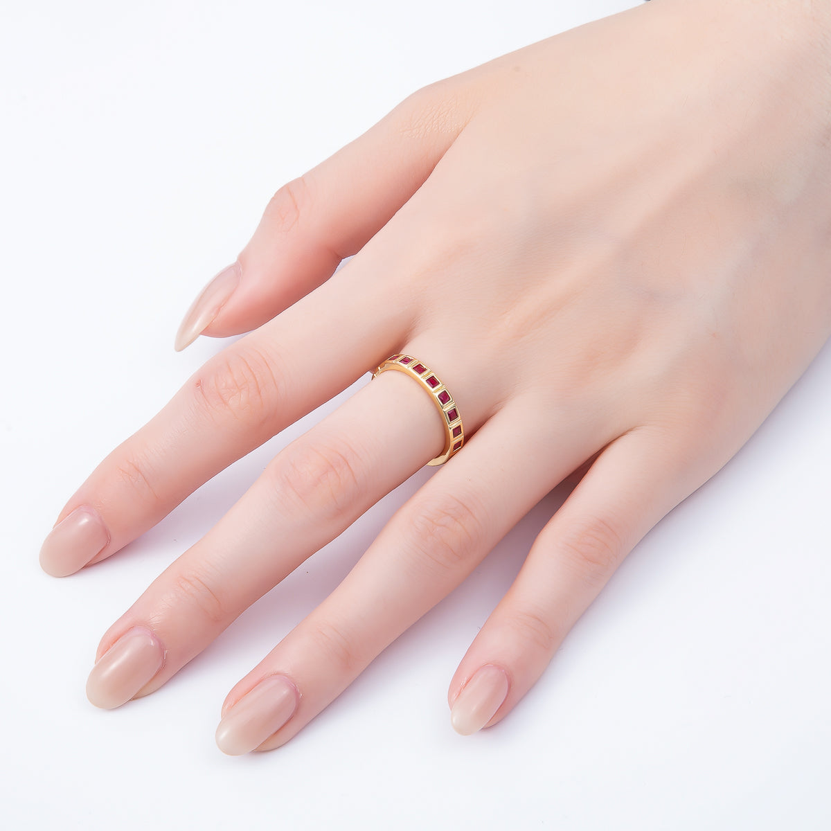 16K Gold Filled Black, Clear, Blue, Green, Fuchsia Baguette Lined Ring | Rings-00125 ~ Rings-00129