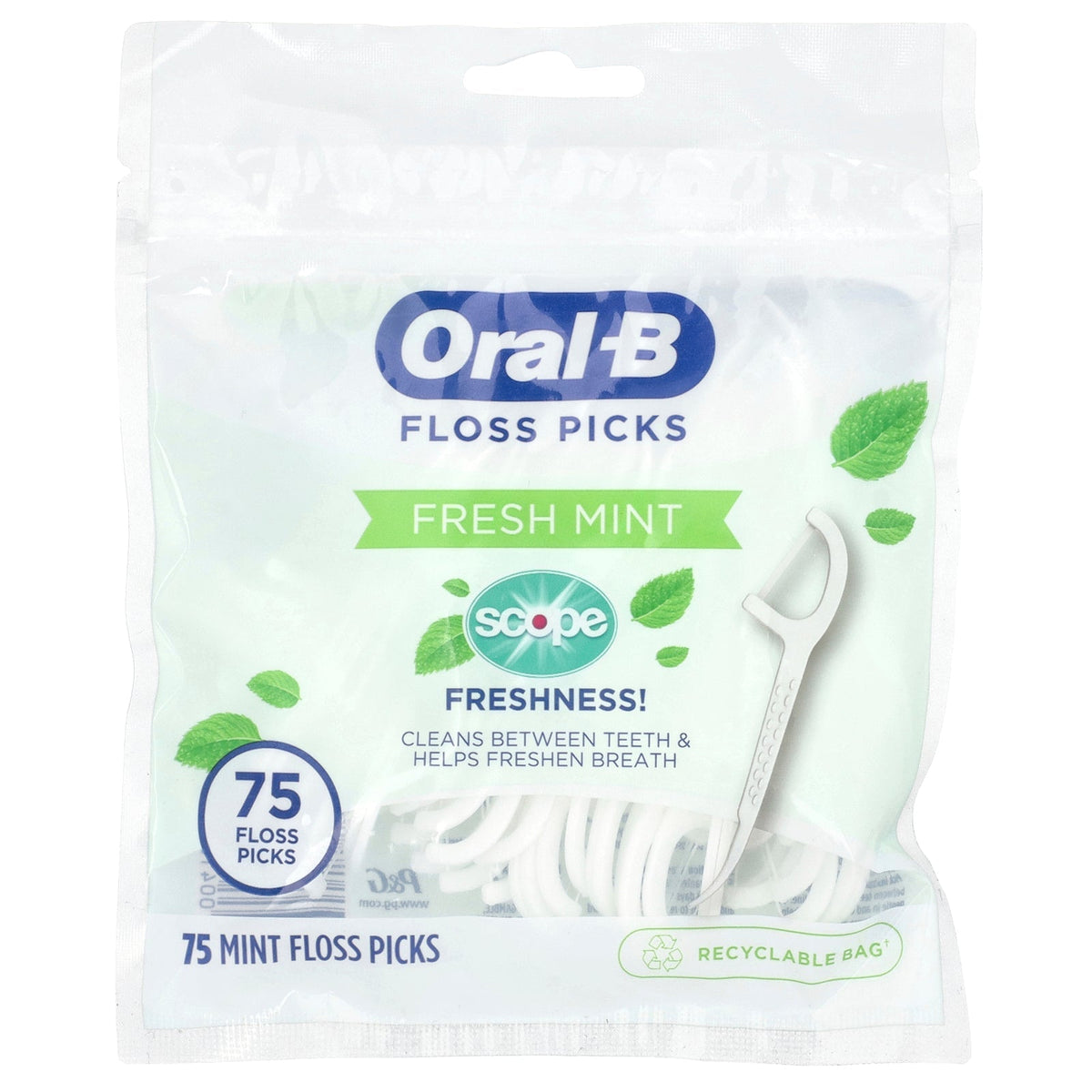 Oral-B Floss Picks with Scope – Fresh Mint, 75 Count