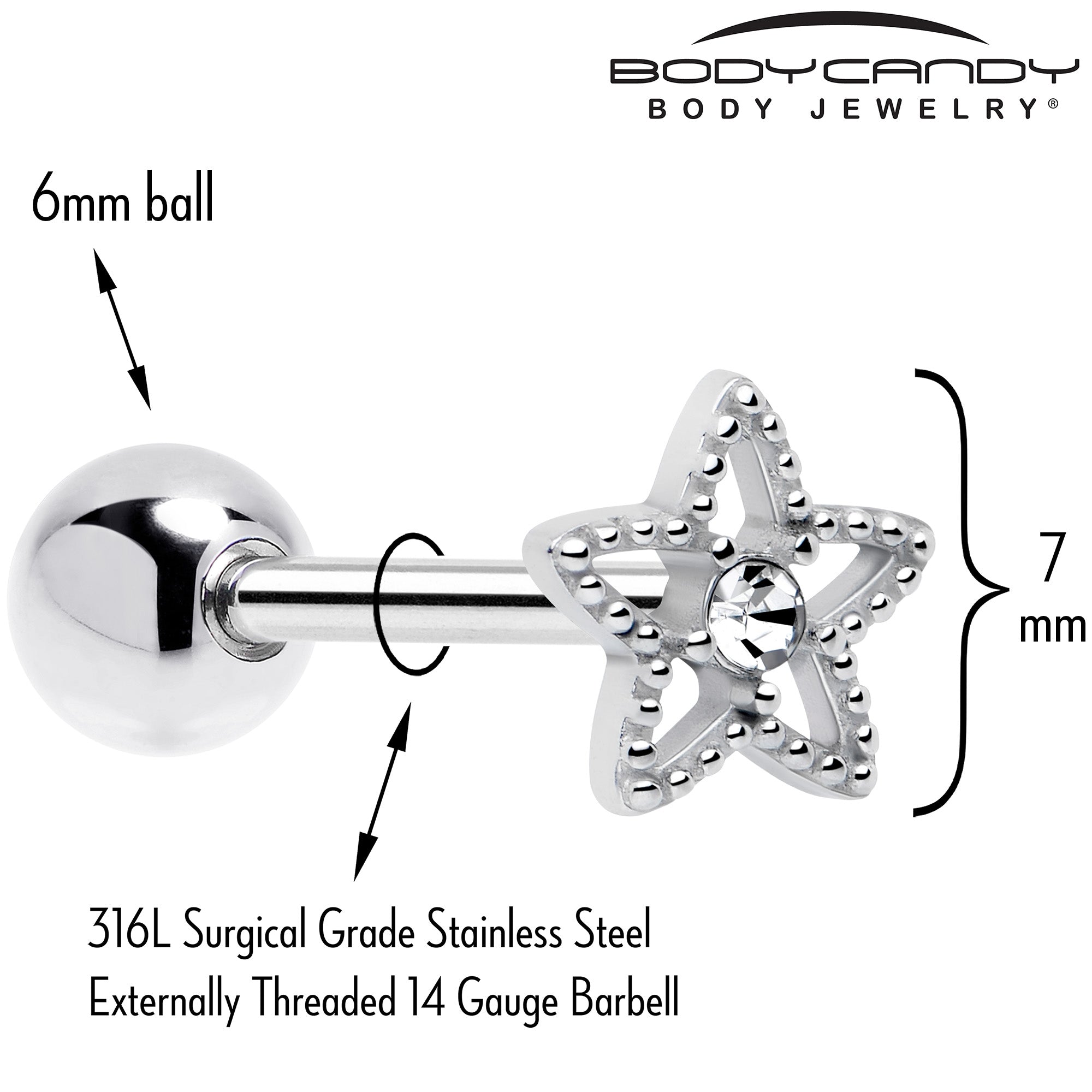 Clear Gem Star Texture Barbell Tongue Ring