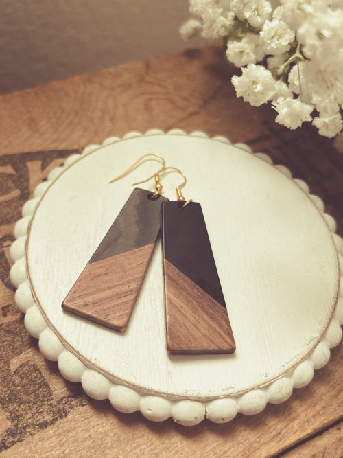 Beautiful Black Resin and Wood Earrings