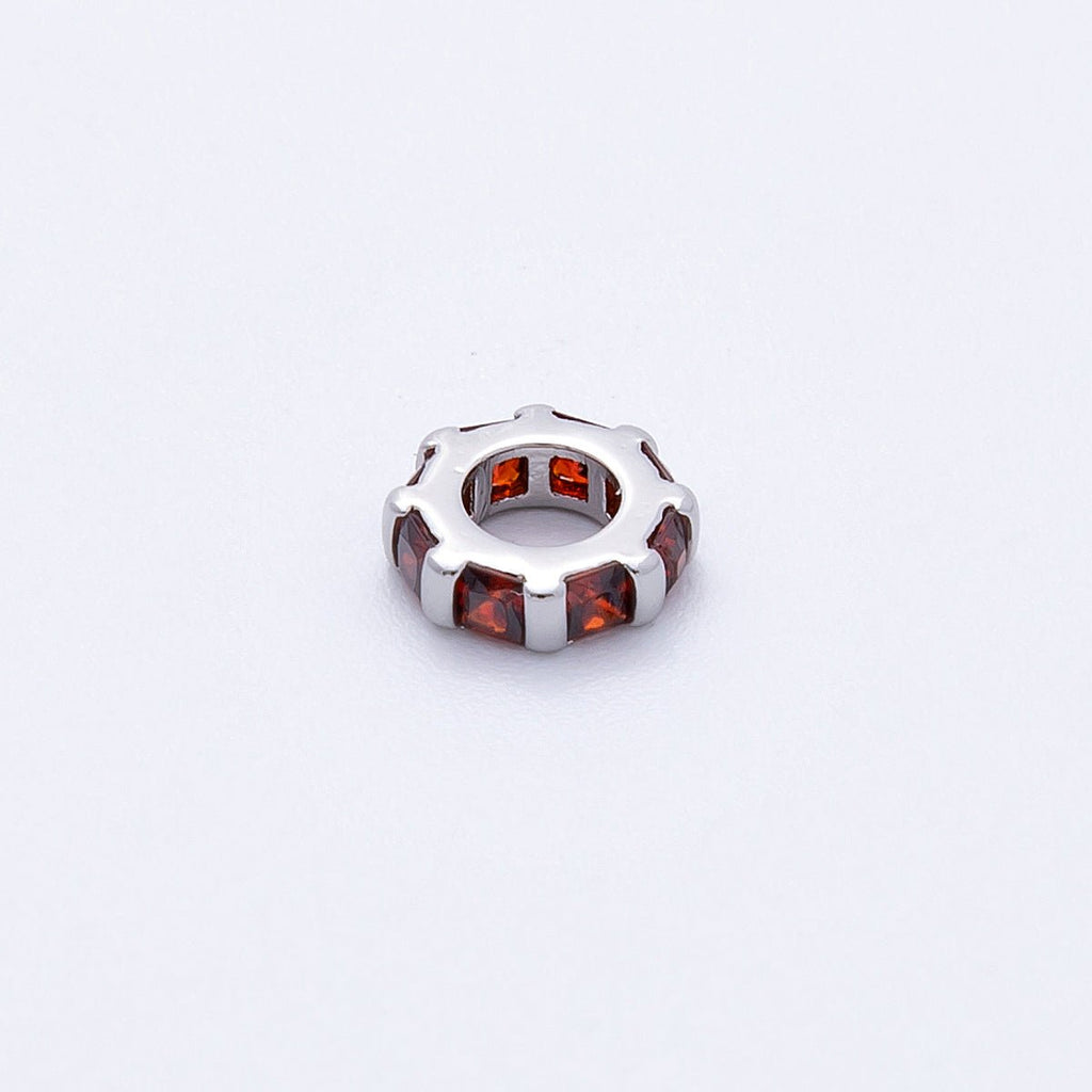 8mm Silver Bead Birthstone Micro Paved Round CZ Rondelle Spacer Charm | Beads-00140 ~ Beads-00151