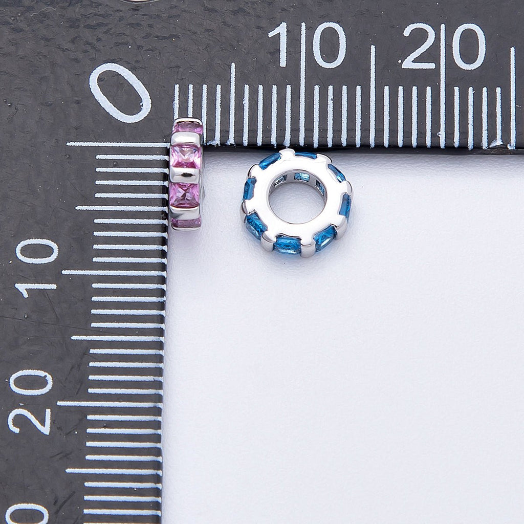 8mm Silver Bead Birthstone Micro Paved Round CZ Rondelle Spacer Charm | Beads-00140 ~ Beads-00151