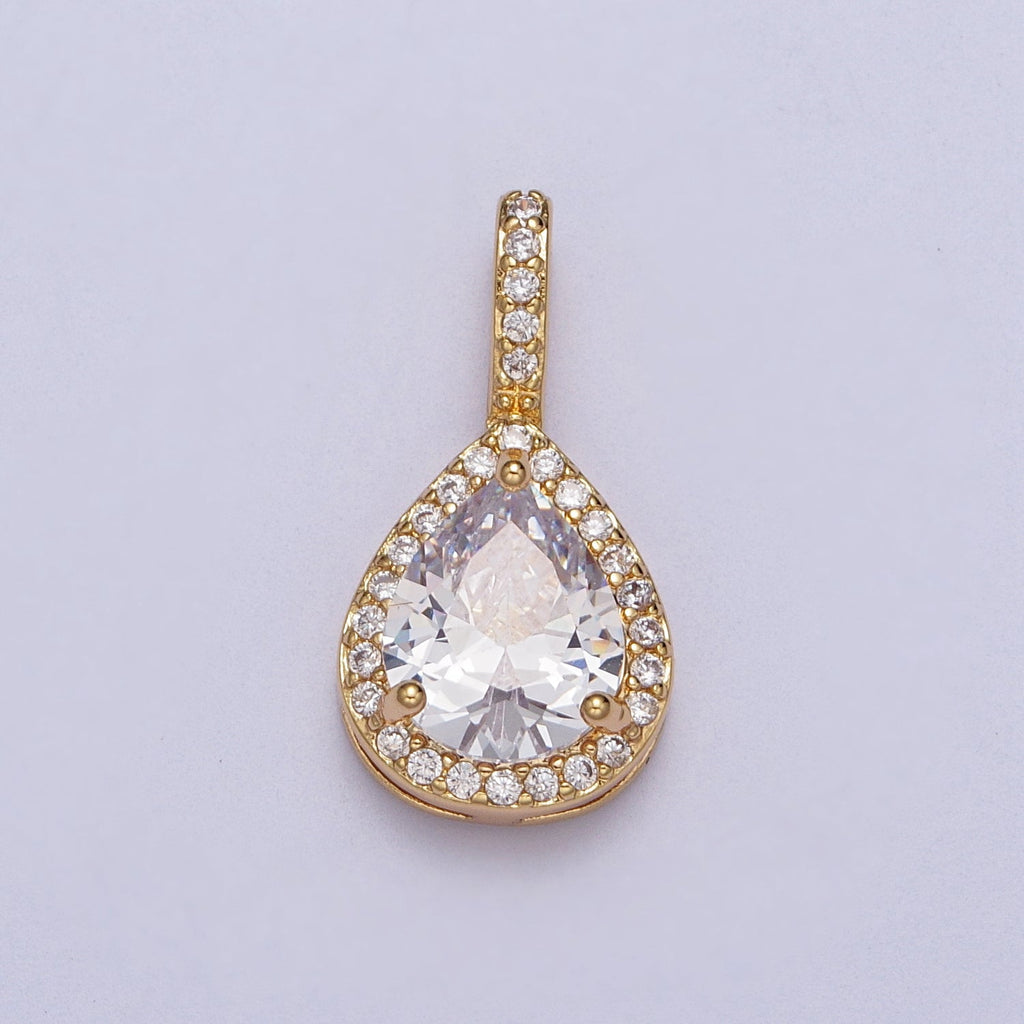 21mm Clear, Red, Green CZ Micro Paved Teardrop Solitaire Pendant | AA00011 - AA00013