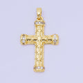24K Gold Filled 30mm Micro Paved CZ Artisan Geometric Religious Cross Pendant | AA1597
