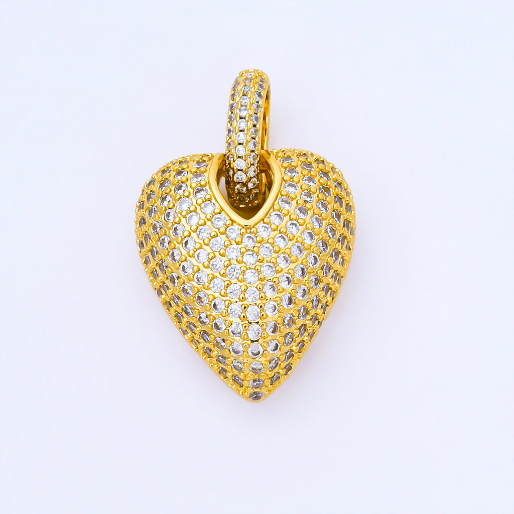24K Gold Filled 25mm Micro Paved CZ Chubby Heart Pendant | AA1661