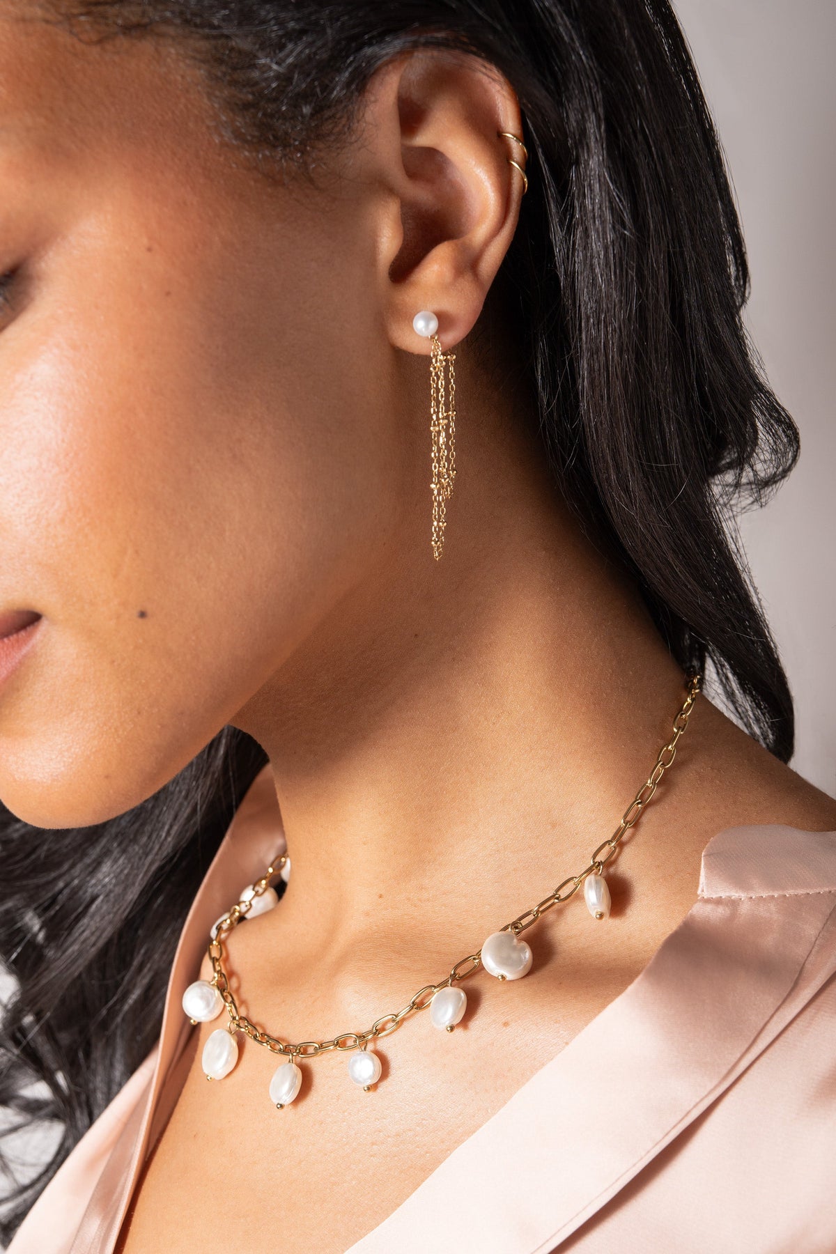 Freshwater Pearl Front-and-Back Earrings