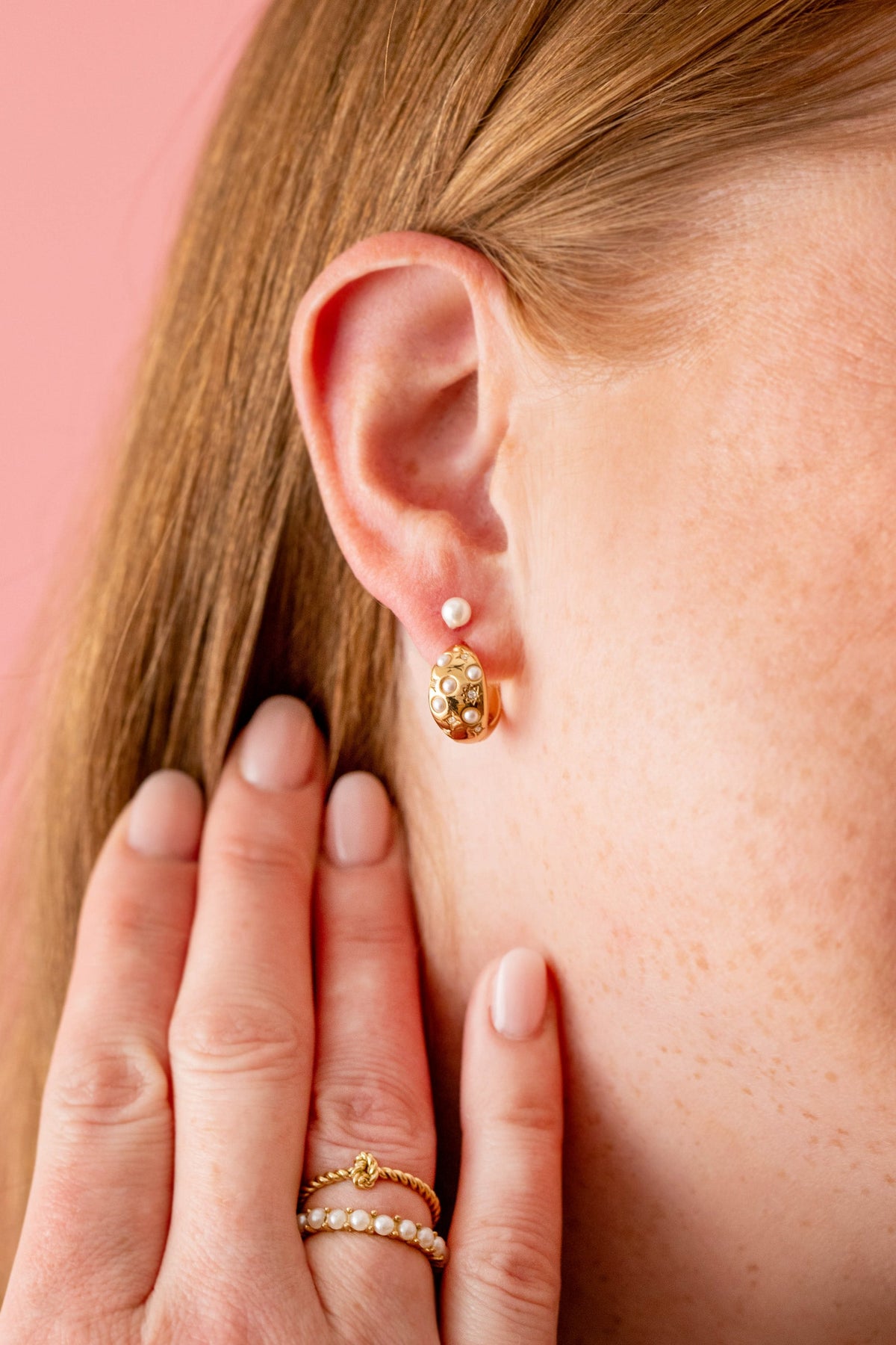Pearl and Crystal Huggie Hoop Earrings