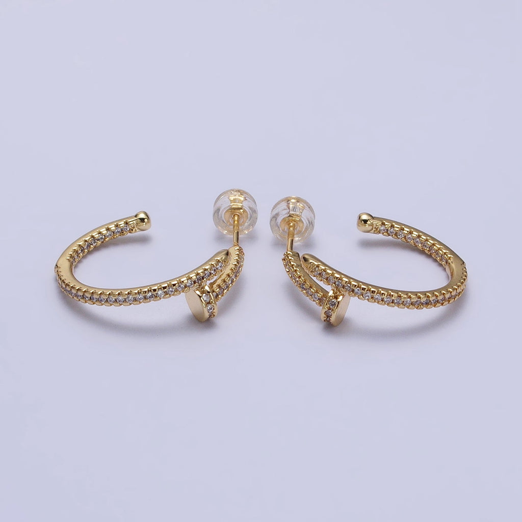 24K Gold Filled 23mm Needle Micro Paved CZ Hoop Earrings in Gold & Silver | AB534 AB535