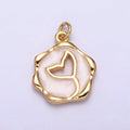 16K Gold Filled White, Pink, Blue Ocean Whale Tail Glitter Enamel Stamped Round Charm in Gold & Silver | AC1093 - AC1098