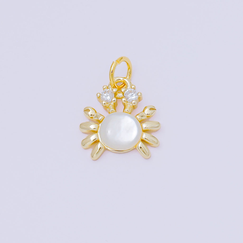 24K Gold Filled 12mm Shell Pearl CZ Crab Crustacean Sea Animal Charm | AC1589