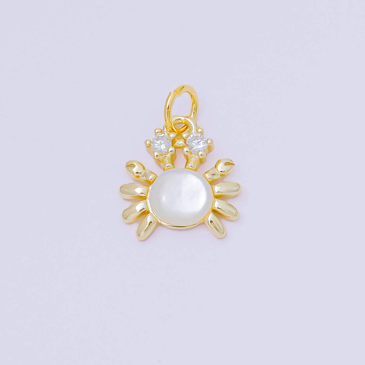 24K Gold Filled 12mm Shell Pearl CZ Crab Crustacean Sea Animal Charm | AC1589