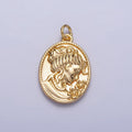 16K Gold Filled Double Sided Portrait of Victorian Lady Flower Pearl Cameo Oval Charm in Gold & Silver | AC299 AC300