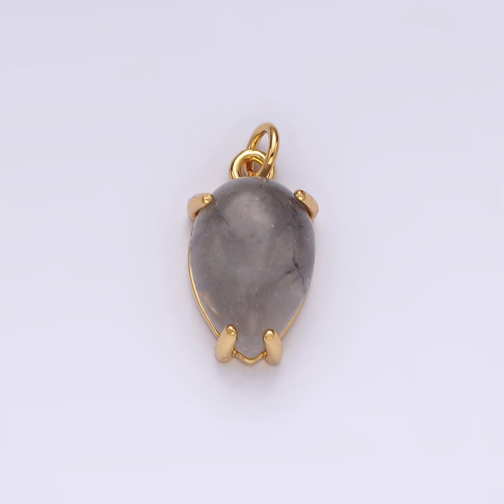14K Gold Filled 16.5mm Teardrop Grey Agate Gemstone Charm | AC786