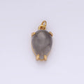 14K Gold Filled 16.5mm Teardrop Grey Agate Gemstone Charm | AC786