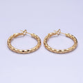 16K Gold Filled 30mm Multifaceted Textured Hinge Hoop Earrings in Gold & Silver | AD1211 AD1212