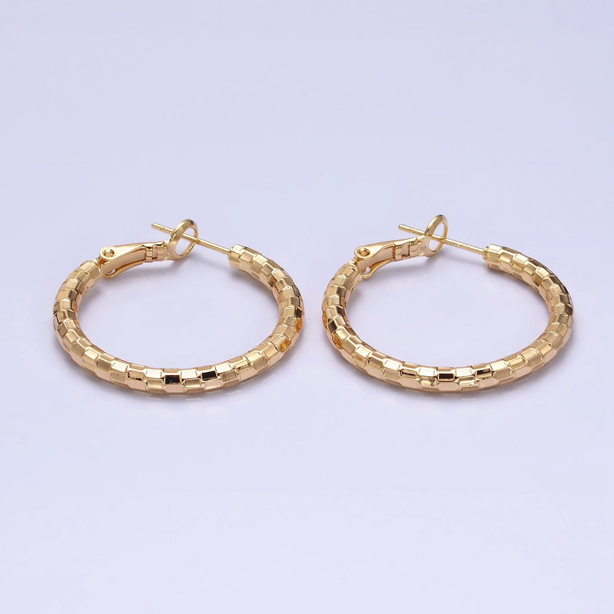 16K Gold Filled 30mm Multifaceted Textured Hinge Hoop Earrings in Gold & Silver | AD1211 AD1212