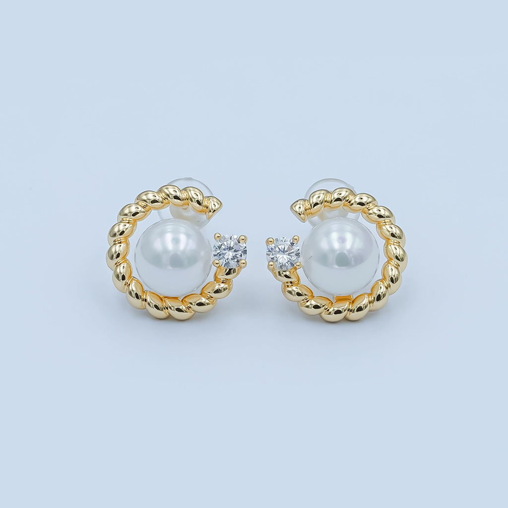 White Shell Pearl CZ Croissant C-Shaped Stud Earrings in Gold & Silver | AD1359 AD1360