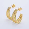 18K Gold Filled 25mm Triple Band Claw J-Shaped Hoop Earrings | AD1647
