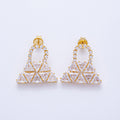 18K Gold Filled 24mm Clear CZ Bag Triangle Geometric Drop Stud Earrings | AD1672