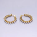 14K Gold Filled 23.5mm Micro Paved CZ Shell Pearl Dotted Latch Hoop Earrings in Gold & Silver | AE993 AE994