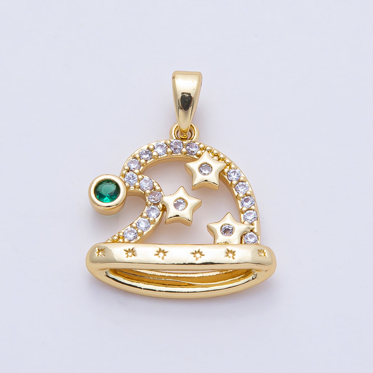 18K Gold Filled 17.5mm Green, Micro Paved CZ Starry Santa's Hat Christmas Holiday Pendant | AF1165