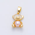 18K Gold Filled 13mm Pink, Purple Shell Pearl Teddy Bear Mini Pendant | AF1188