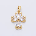 18K Gold Filled 20mm Clear CZ Clover Flower Religious Cross Drop Pendant | AF1216