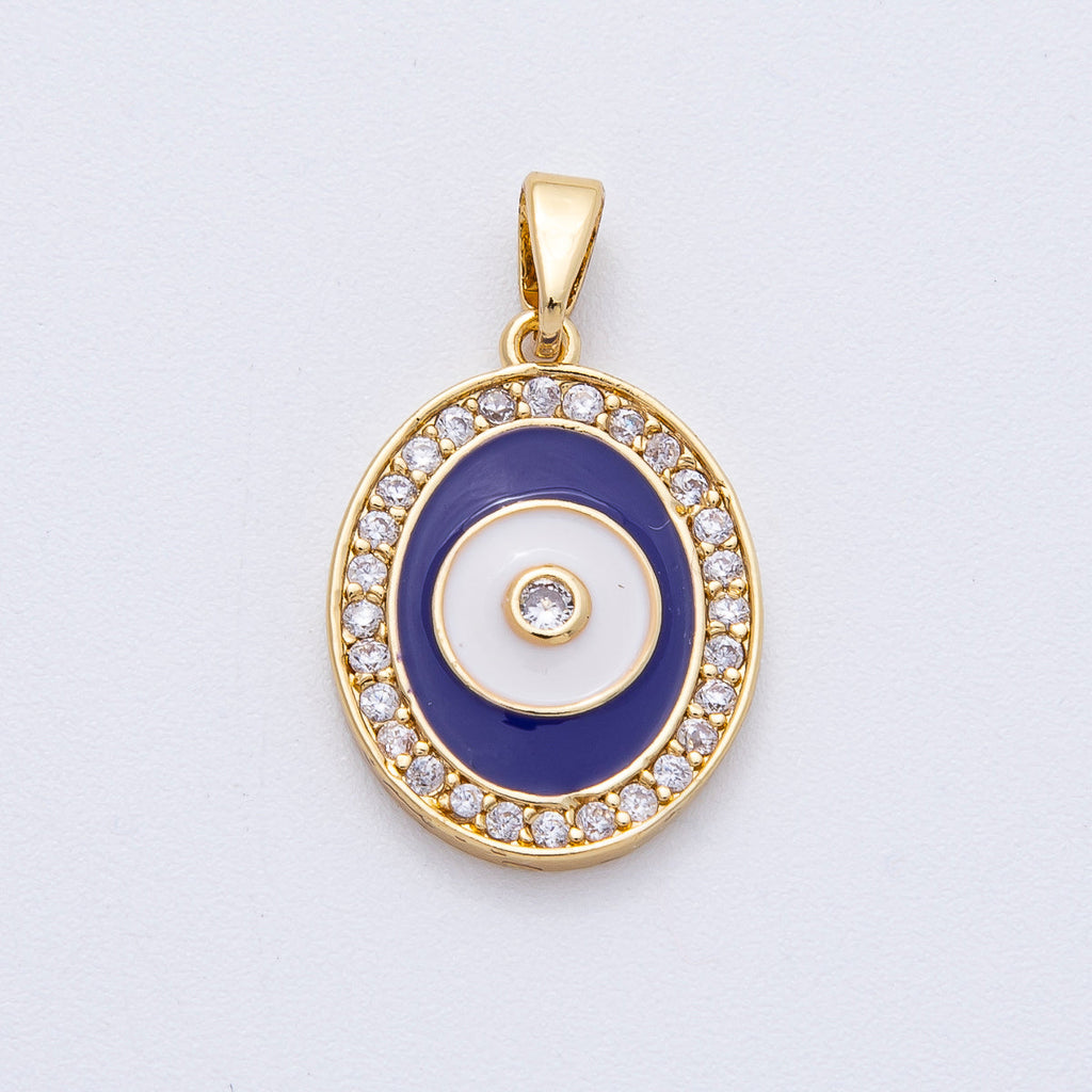 18K Gold Filled 20mm Evil Eye Micro Paved CZ Enamel Oval Pendant | AF1217