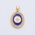 18K Gold Filled 20mm Evil Eye Micro Paved CZ Enamel Oval Pendant | AF1217