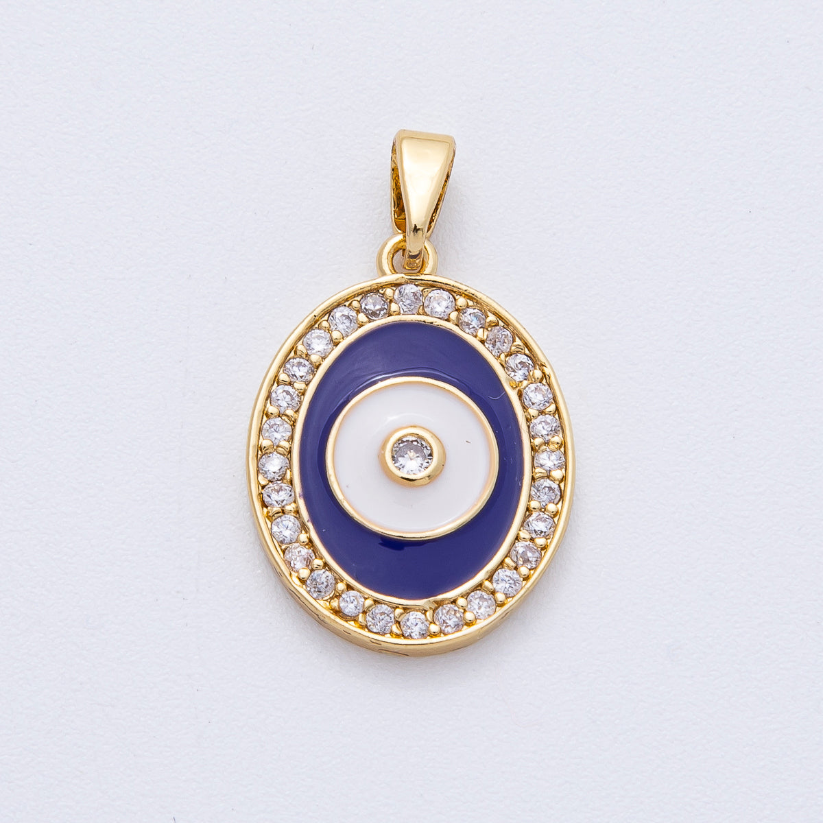 18K Gold Filled 20mm Evil Eye Micro Paved CZ Enamel Oval Pendant | AF1217