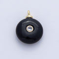 18K Gold Filled 20mm Clear CZ Embedded Black Onyx Round Gemstone Charm | AF1471