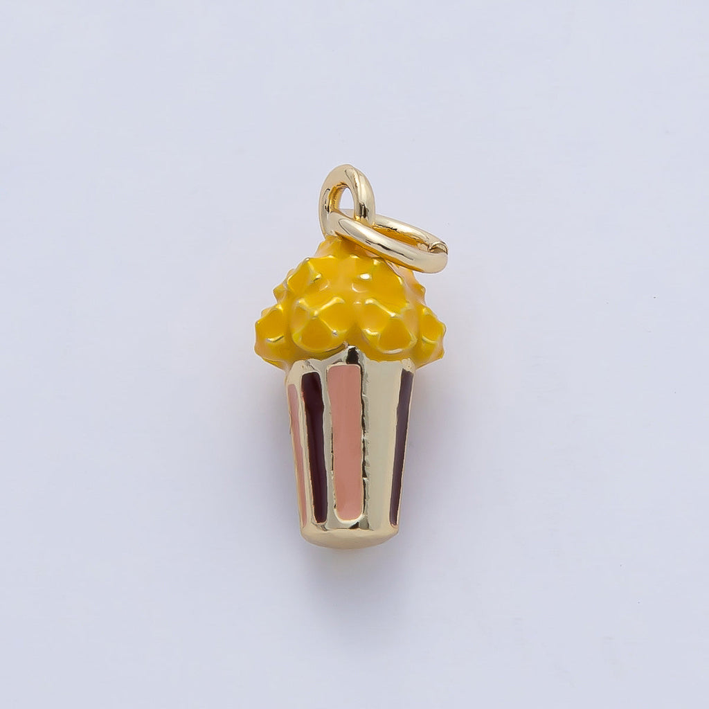 18K Gold Filled 15mm Popcorn Snack Enamel Multidimensional 3D Charm | AF1473