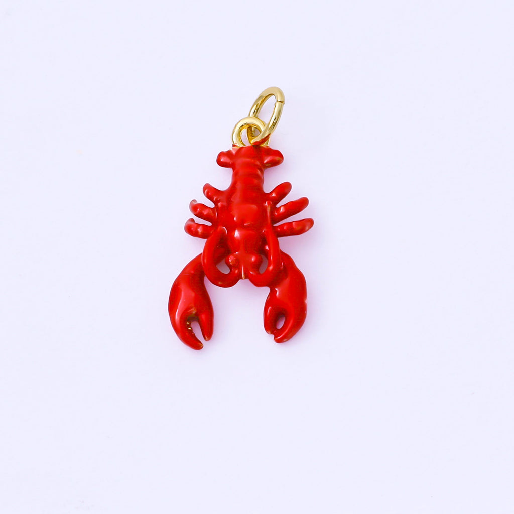24K Gold Filled 20mm Red Enamel Sea Crawfish Lobster Animal Mini Charm | AF1512