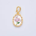 18K Gold Filled 33mm Shell Pearl CZ Flower Artisan Bezel Oval Snap Drop Bail Pendant | AH818