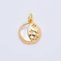 18K Gold Filled Shell Pearl Celestial Star Crescent Moon Round Charm | AH914