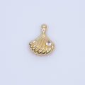 24K Gold Filled 17mm Clear CZ Scallop Sea Shell 3D Multidimensional Pendant in Gold & Silver | AH459