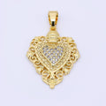 24K Gold Filled 26mm Micro Paved CZ Artisan Heart Pendant | AH542