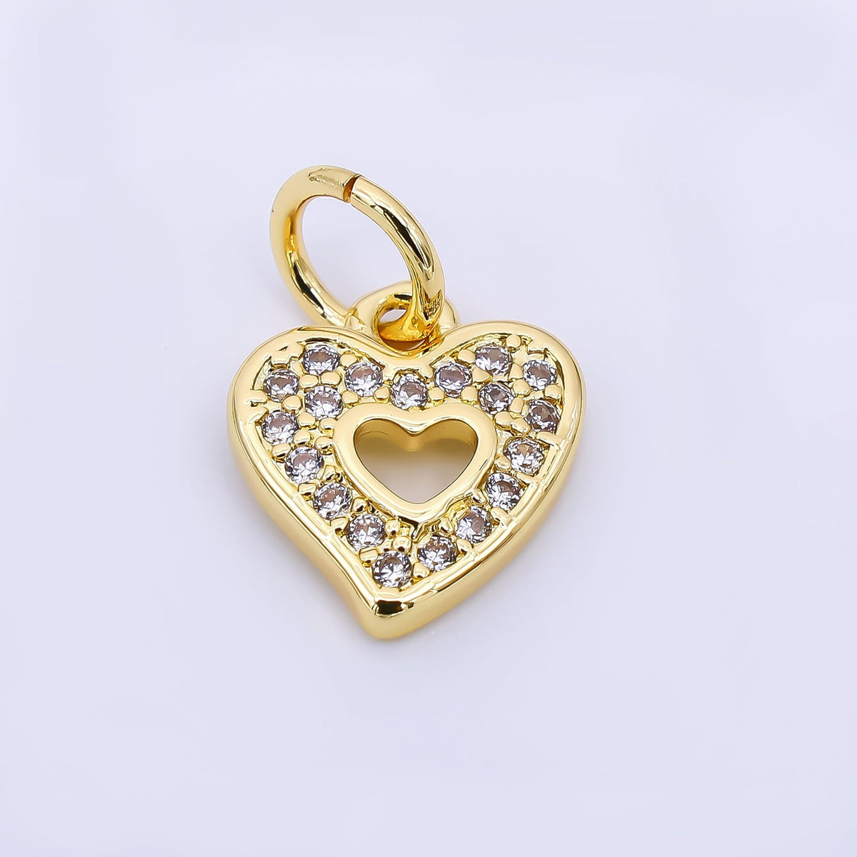 24K Gold Filled 11.5mm Micro Paved CZ Open Heart Mini Charm | AH560