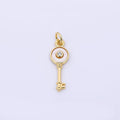 24K Gold Filled 21mm CZ Shell Pearl Round Key Charm | AH563