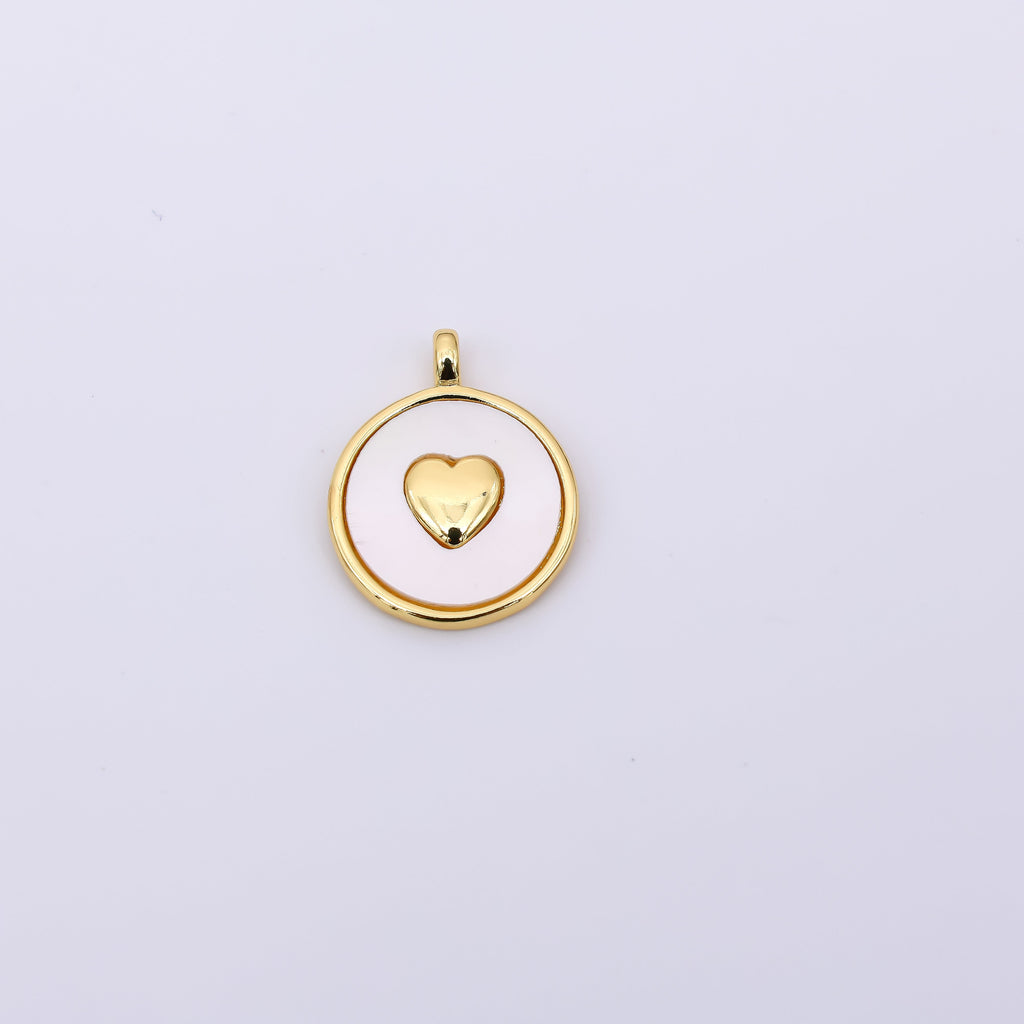 24K Gold Filled 20mm Heart Shell Pearl Round Mini Charm | AH566