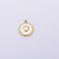 24K Gold Filled 20mm Heart Shell Pearl Round Mini Charm | AH566