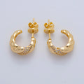 18K Gold Filled Micro Paved CZ Croissant C-Shaped Hoop Earrings in Gold and Silver | AI411 AJ152