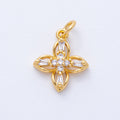 18K Gold Filled 16mm Clear Baguette Micro Paved CZ Clover Flower Open Charm | AK176