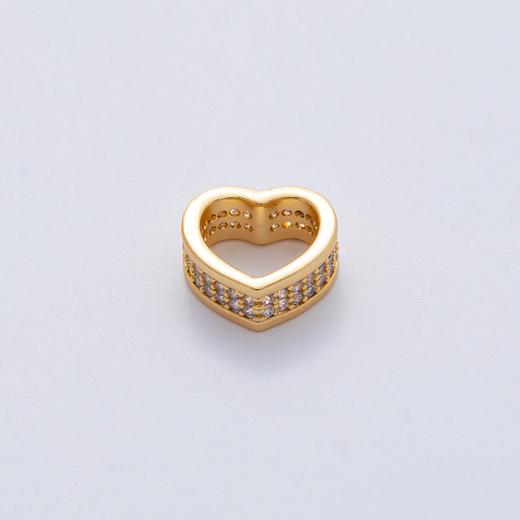 18K Gold Filled 13mm Micro Paved CZ Heart Spacer Bead | B407