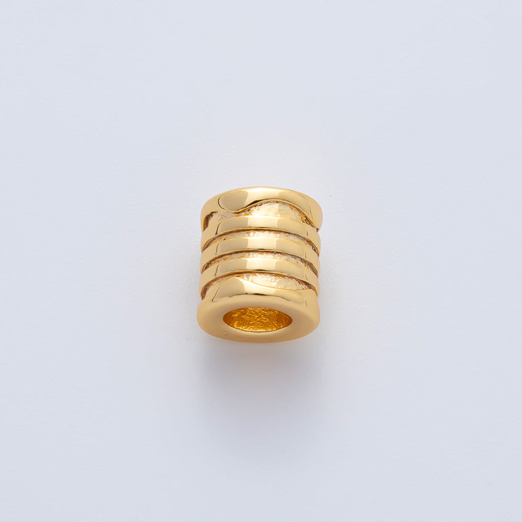 18K Gold Filled 8mm Minimalist Ringed Molten Tube Cylinder Rondelle Spacer Bead | B540